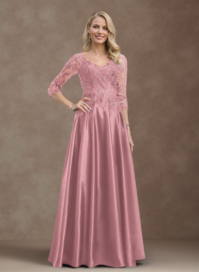 Exquisite Semi Sheer Illusion Floral Embroidered V-Neck Mother Of The Bride Dresses