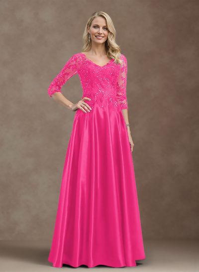 Exquisite Semi Sheer Illusion Floral Embroidered V-Neck Mother Of The Bride Dresses