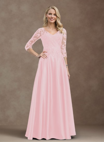 Exquisite Semi Sheer Illusion Floral Embroidered V-Neck Mother Of The Bride Dresses