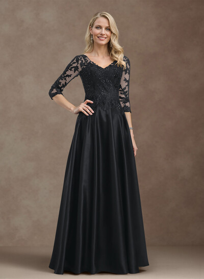 Exquisite Semi Sheer Illusion Floral Embroidered V-Neck Mother Of The Bride Dresses
