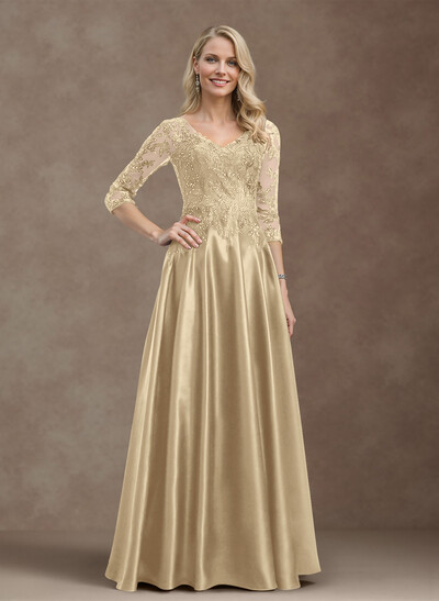 Exquisite Semi Sheer Illusion Floral Embroidered V-Neck Mother Of The Bride Dresses