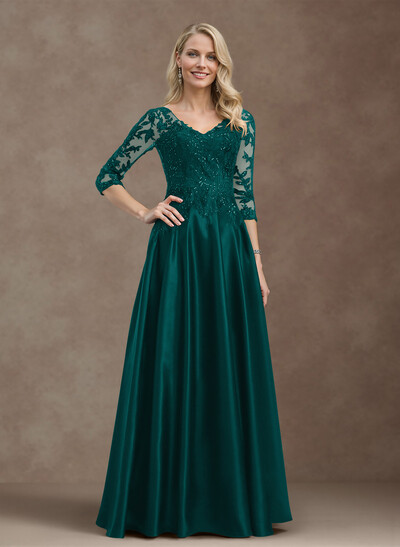 Exquisite Semi Sheer Illusion Floral Embroidered V-Neck Mother Of The Bride Dresses