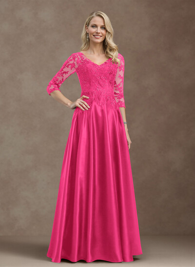 Exquisite Semi Sheer Illusion Floral Embroidered V-Neck Mother Of The Bride Dresses