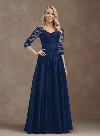 Exquisite Semi Sheer Illusion Floral Embroidered V-Neck Mother Of The Bride Dresses