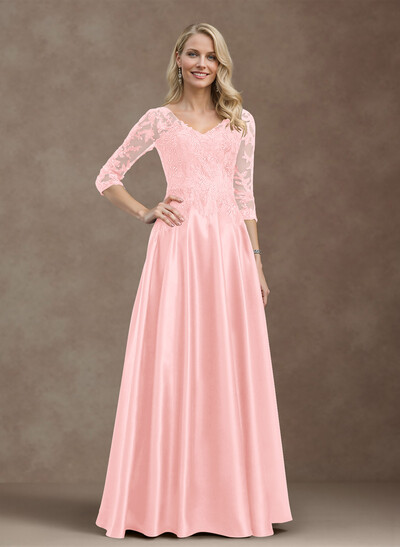 Exquisite Semi Sheer Illusion Floral Embroidered V-Neck Mother Of The Bride Dresses