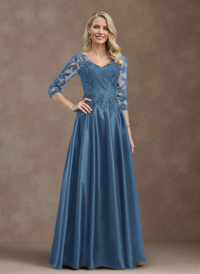 Exquisite Semi Sheer Illusion Floral Embroidered V-Neck Mother Of The Bride Dresses