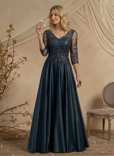 Exquisite Semi Sheer Illusion Floral Embroidered V-Neck Mother Of The Bride Dresses