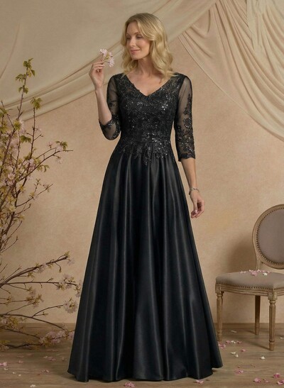 Exquisite Semi Sheer Illusion Floral Embroidered V-Neck Mother Of The Bride Dresses