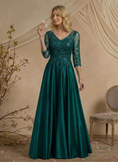 Exquisite Semi Sheer Illusion Floral Embroidered V-Neck Mother Of The Bride Dresses