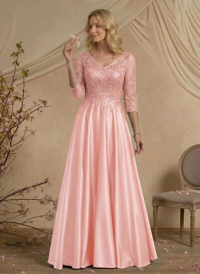 Exquisite Semi Sheer Illusion Floral Embroidered V-Neck Mother Of The Bride Dresses