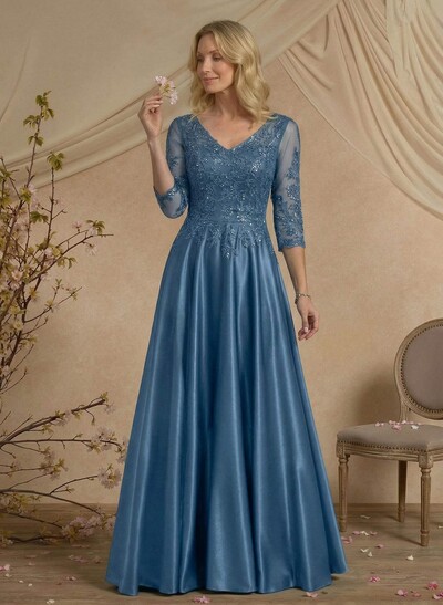 Exquisite Semi Sheer Illusion Floral Embroidered V-Neck Mother Of The Bride Dresses