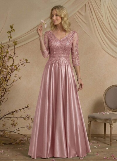 Exquisite Semi Sheer Illusion Floral Embroidered V-Neck Mother Of The Bride Dresses