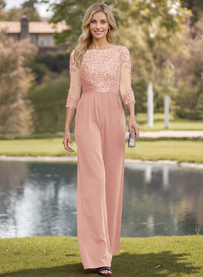 Exquisite Floral Embroidered Scoop Neck Jumpsuit/Pantsuit Mother Of The Bride Dresses