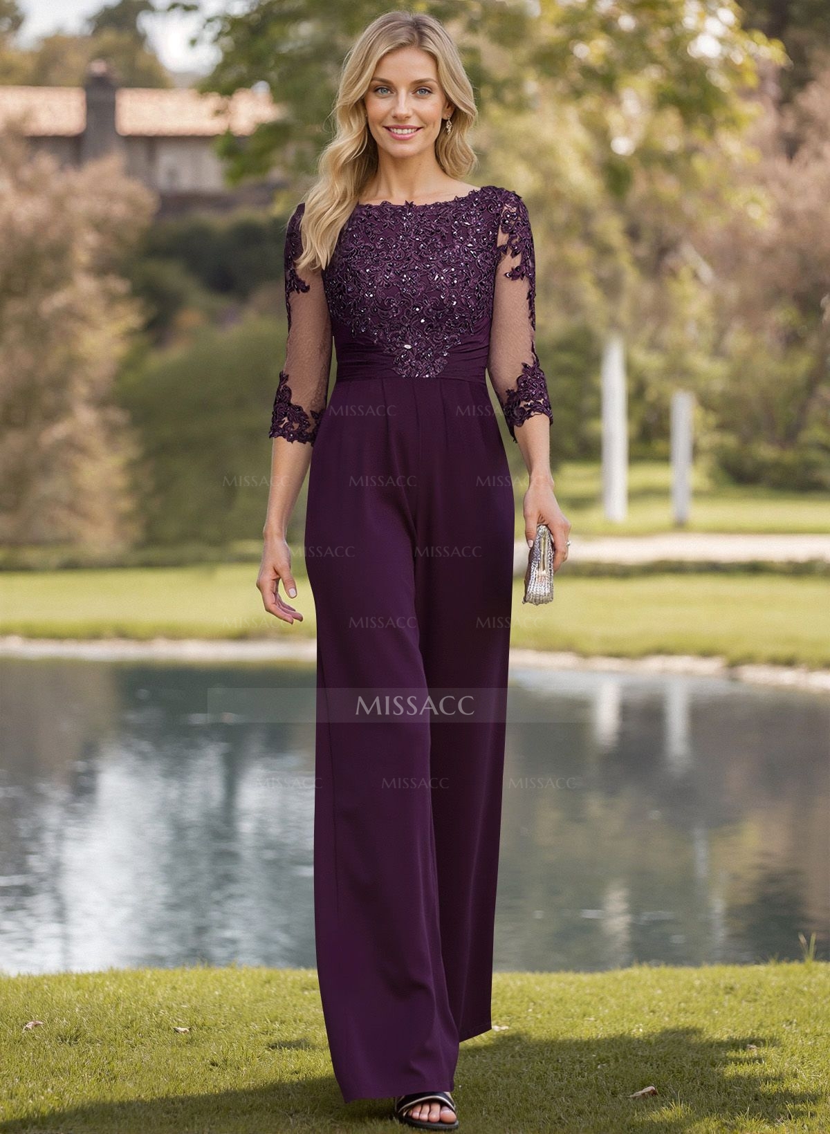 Exquisite Floral Embroidered Scoop Neck Jumpsuit/Pantsuit Mother Of The Bride Dresses
