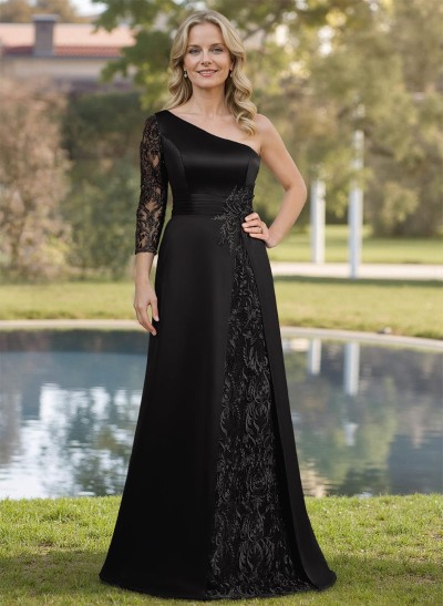 Modest Floral Embroidered One-Shoulder Ruched Waist Mother Of The Bride Dresses