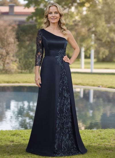 A-Line One-Shoulder Satin Mother Of The Bride Dresses With Appliques Lace