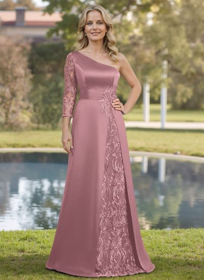 Modest Floral Embroidered One-Shoulder Ruched Waist Mother Of The Bride Dresses