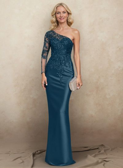 Sheath/Column One-Shoulder Satin Mother Of The Bride Dresses With Appliques Lace