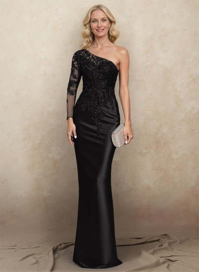 Sheath/Column One-Shoulder Satin Mother Of The Bride Dresses With Appliques Lace