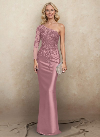 Sheath/Column One-Shoulder Satin Mother Of The Bride Dresses With Appliques Lace