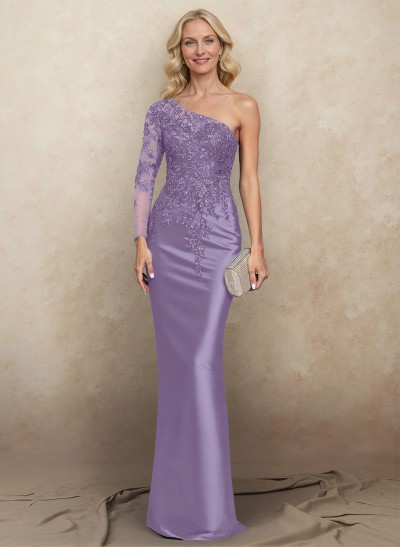 Sheath/Column One-Shoulder Satin Mother Of The Bride Dresses With Appliques Lace