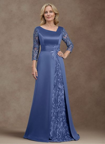 Modest Semi Sheer Illusion Sleeves Ruched Waist Mother Of The Bride Dresses With Floral Applique