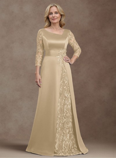 Modest Semi Sheer Illusion Sleeves Ruched Waist Mother Of The Bride Dresses With Floral Applique