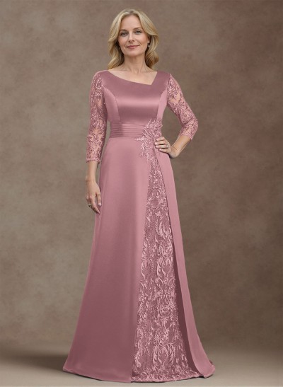 Modest Semi Sheer Illusion Sleeves Ruched Waist Mother Of The Bride Dresses With Floral Applique