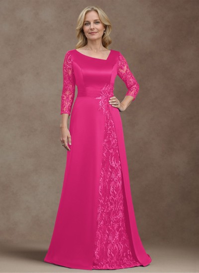 Modest Semi Sheer Illusion Sleeves Ruched Waist Mother Of The Bride Dresses With Floral Applique