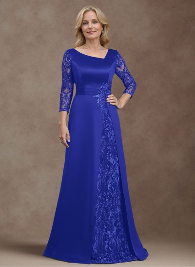 Modest Semi Sheer Illusion Sleeves Ruched Waist Mother Of The Bride Dresses With Floral Applique