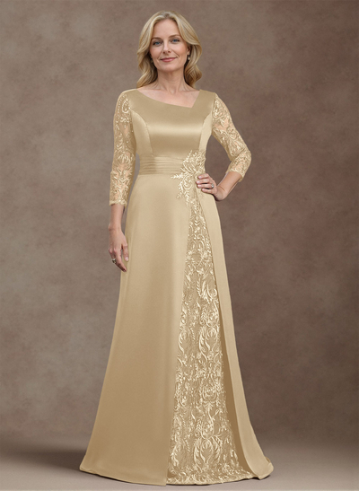 Modest Semi Sheer Illusion Sleeves Ruched Waist Mother Of The Bride Dresses With Floral Applique