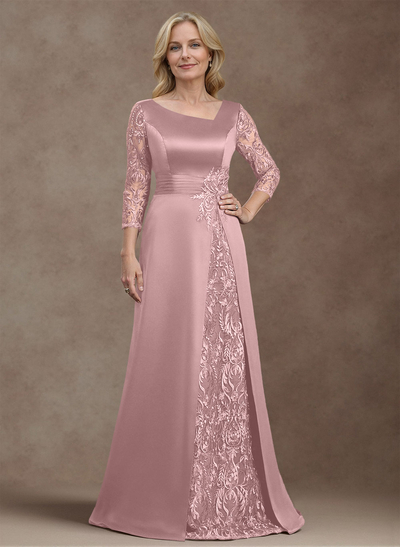 Modest Semi Sheer Illusion Sleeves Ruched Waist Mother Of The Bride Dresses With Floral Applique