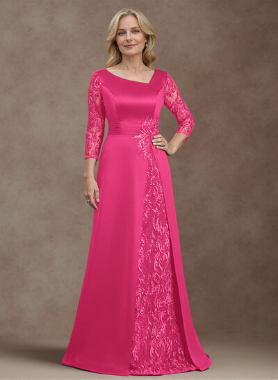 Modest Semi Sheer Illusion Sleeves Ruched Waist Mother Of The Bride Dresses With Floral Applique