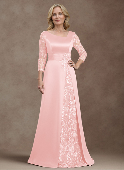 Modest Semi Sheer Illusion Sleeves Ruched Waist Mother Of The Bride Dresses With Floral Applique