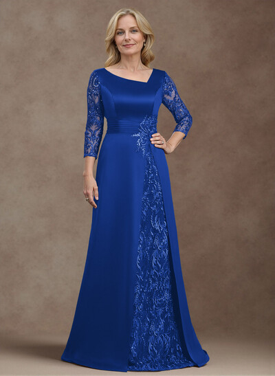 Modest Semi Sheer Illusion Sleeves Ruched Waist Mother Of The Bride Dresses With Floral Applique