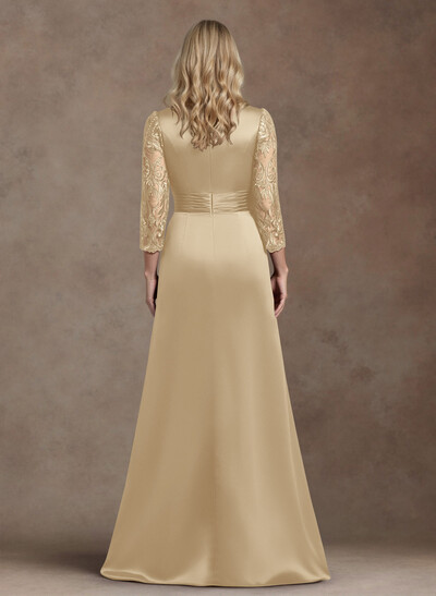 Modest Semi Sheer Illusion Sleeves Ruched Waist Mother Of The Bride Dresses With Floral Applique