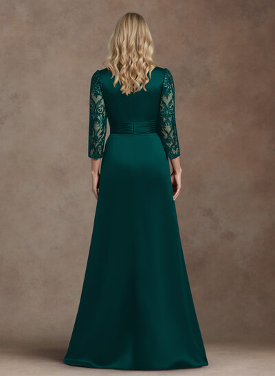 Modest Semi Sheer Illusion Sleeves Ruched Waist Mother Of The Bride Dresses With Floral Applique