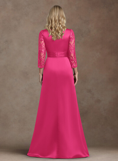 Modest Semi Sheer Illusion Sleeves Ruched Waist Mother Of The Bride Dresses With Floral Applique