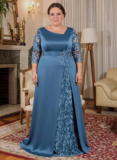 Modest Semi Sheer Illusion Sleeves Ruched Waist Mother Of The Bride Dresses With Floral Applique