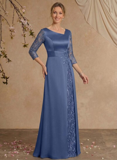 Modest Semi Sheer Illusion Sleeves Ruched Waist Mother Of The Bride Dresses With Floral Applique