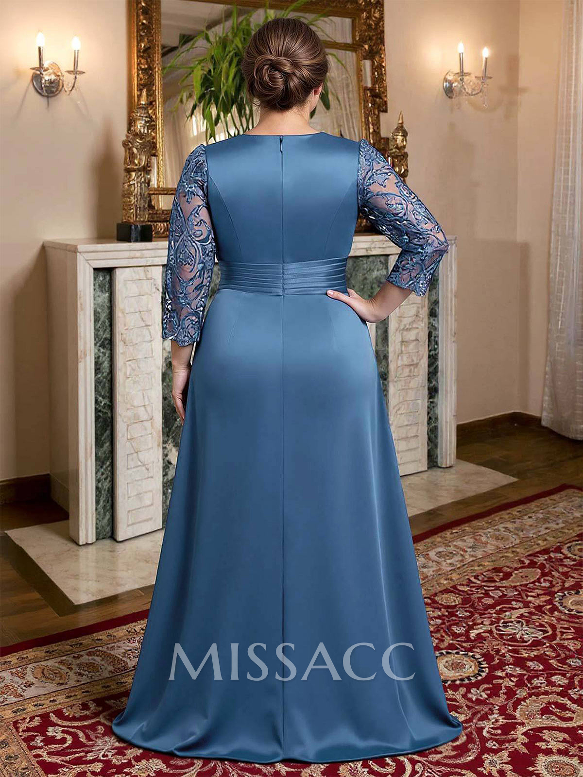Modest Semi Sheer Illusion Sleeves Ruched Waist Mother Of The Bride Dresses With Floral Applique Modest Semi Sheer Illusion Sleeves Ruched Waist Mother Of The Bride Dresses With Floral Applique