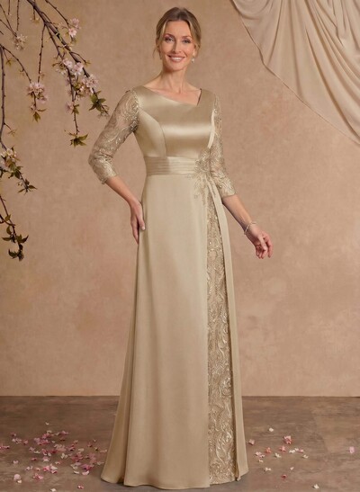 Modest Semi Sheer Illusion Sleeves Ruched Waist Mother Of The Bride Dresses With Floral Applique