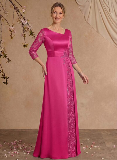 Modest Semi Sheer Illusion Sleeves Ruched Waist Mother Of The Bride Dresses With Floral Applique