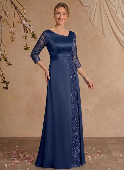 Modest Semi Sheer Illusion Sleeves Ruched Waist Mother Of The Bride Dresses With Floral Applique
