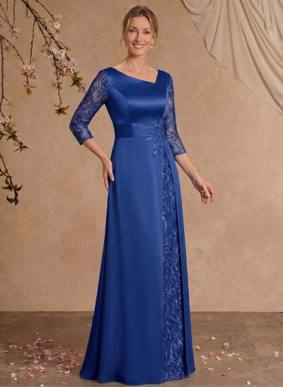 Modest Semi Sheer Illusion Sleeves Ruched Waist Mother Of The Bride Dresses With Floral Applique