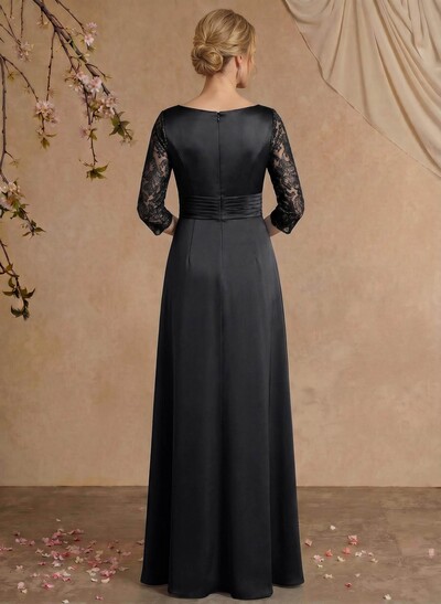 Modest Semi Sheer Illusion Sleeves Ruched Waist Mother Of The Bride Dresses With Floral Applique