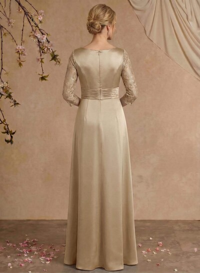 Modest Semi Sheer Illusion Sleeves Ruched Waist Mother Of The Bride Dresses With Floral Applique