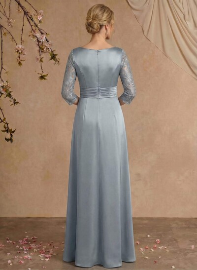 Modest Semi Sheer Illusion Sleeves Ruched Waist Mother Of The Bride Dresses With Floral Applique