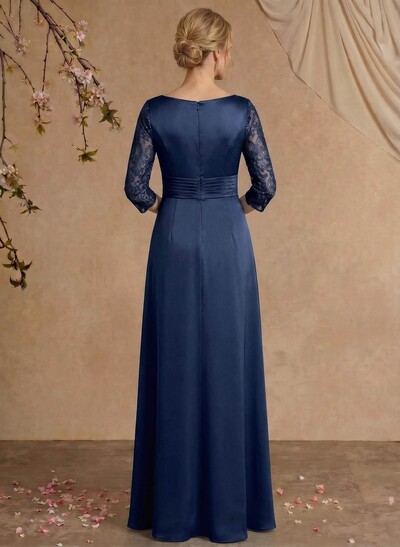 Modest Semi Sheer Illusion Sleeves Ruched Waist Mother Of The Bride Dresses With Floral Applique