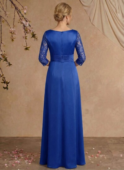 Modest Semi Sheer Illusion Sleeves Ruched Waist Mother Of The Bride Dresses With Floral Applique